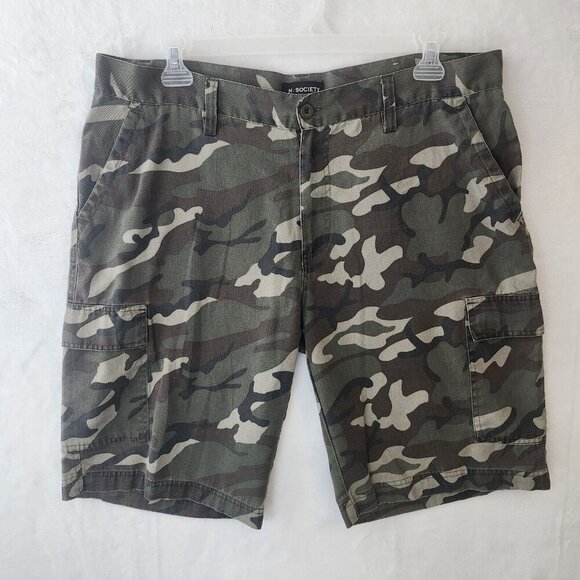 🪻BOGO🪻 N‎ 15 Society Men's Size 38 Relaxed Green Camo Cargo Pockets Shorts - Picture 1 of 7